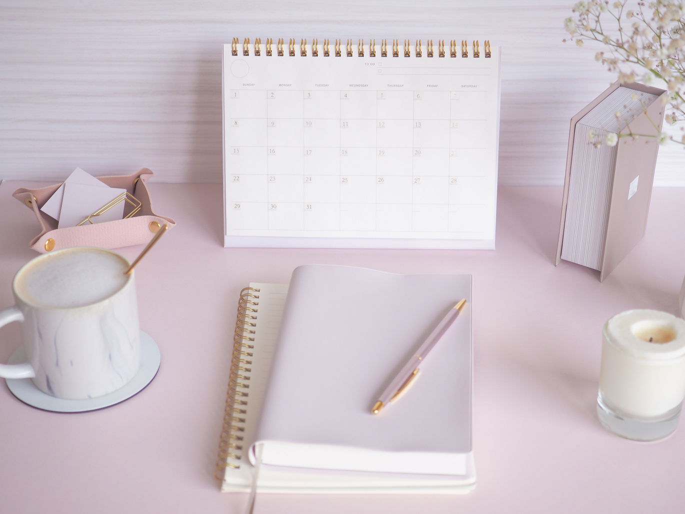 Cute pink desk and notebook